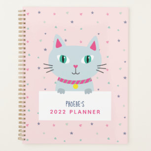 Niedliche Katze Moderner Name Rosa Personalisiert Planer