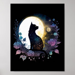 Niedliche Katze-Motif-Katze im Mondlicht Poster