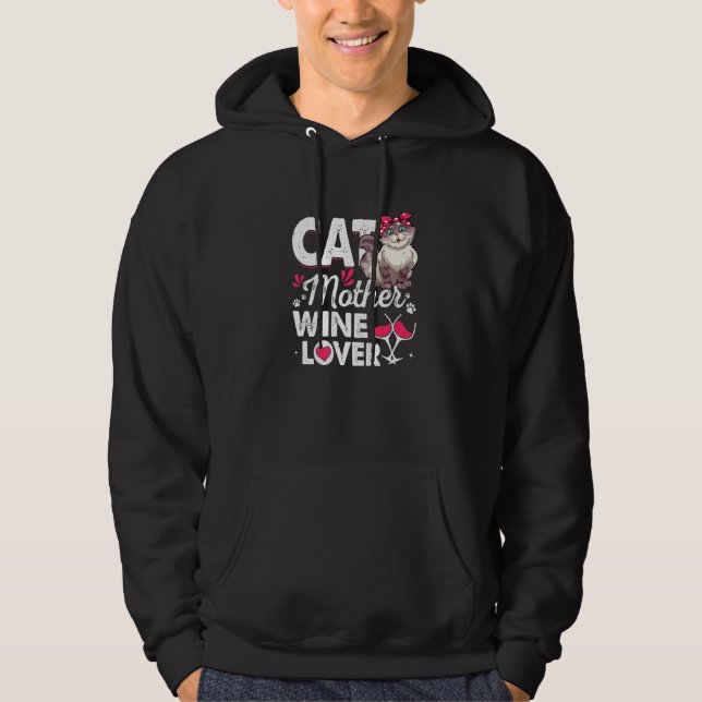 Niedliche Katze Mutter Wine Katze Muttertag Hoodie (Vorderseite)