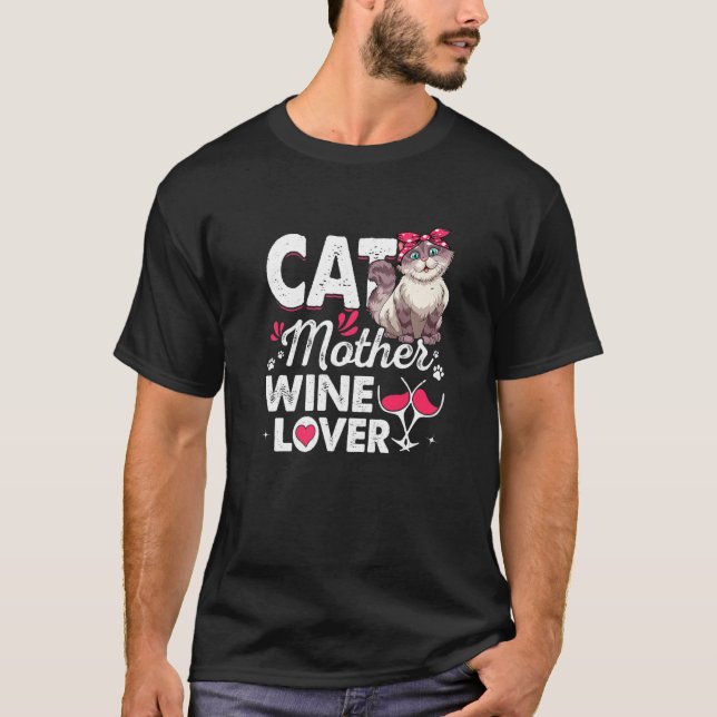 Niedliche Katze Mutter Wine Katze Muttertag T-Shirt (Vorderseite)