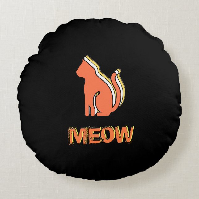 Niedliche Katze, Orange & Gelb Tier, Abstrakter Po Rundes Kissen (Vorderseite)