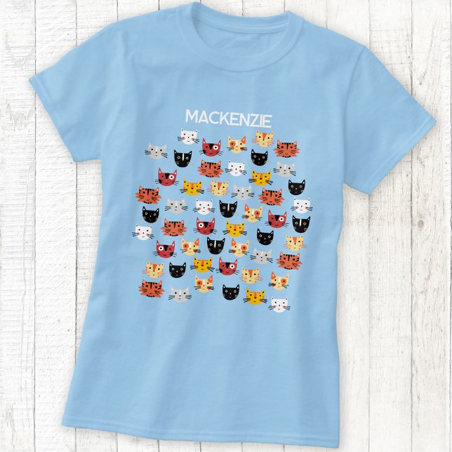 Niedliche Katze Personalisiert T-Shirt (Fun cat faces personalized name t-shirt)