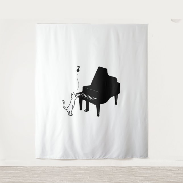 Niedliche Katze Piano Piano Pianota Kunstvoll wand Wandteppich (Vorderseite)