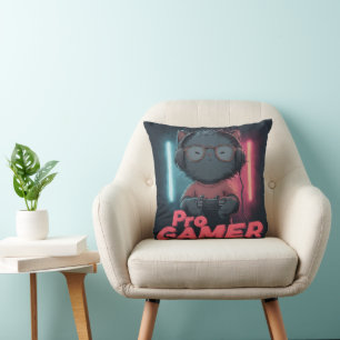 Niedliche Katze "Pro Gamer" mit Kopfhörern Kissen