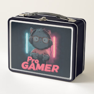 Niedliche Katze "Pro Gamer" mit Kopfhörern Metall Brotdose
