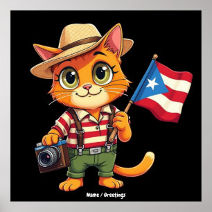 Niedliche Katze Puerto-Rikanische Flagge Boricua H Poster