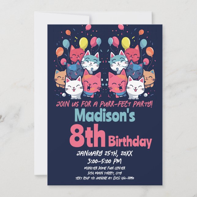 Niedliche Katze Purr-Fect Party Katzen Geburtstag Einladung (Vorderseite)