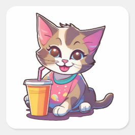 niedliche Katze Quadratischer Aufkleber