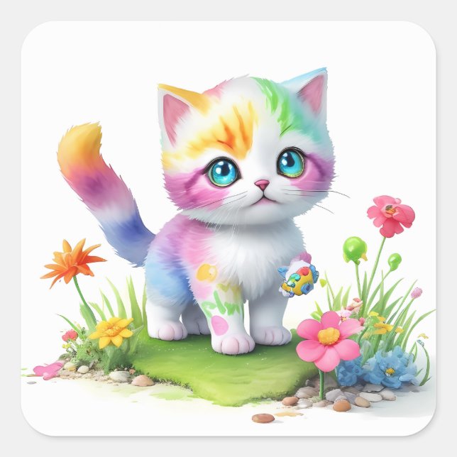 Niedliche Katze Quadratischer Aufkleber (Vorderseite)