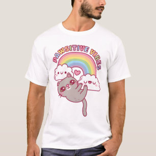 Niedliche Katze, Regenbogen und Wolken, Pawsitive T-Shirt