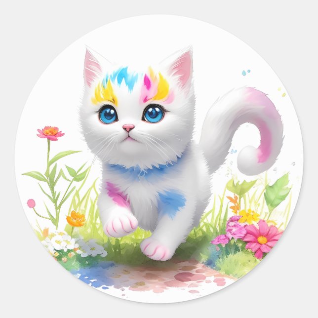 Niedliche Katze Runder Aufkleber (Vorderseite)