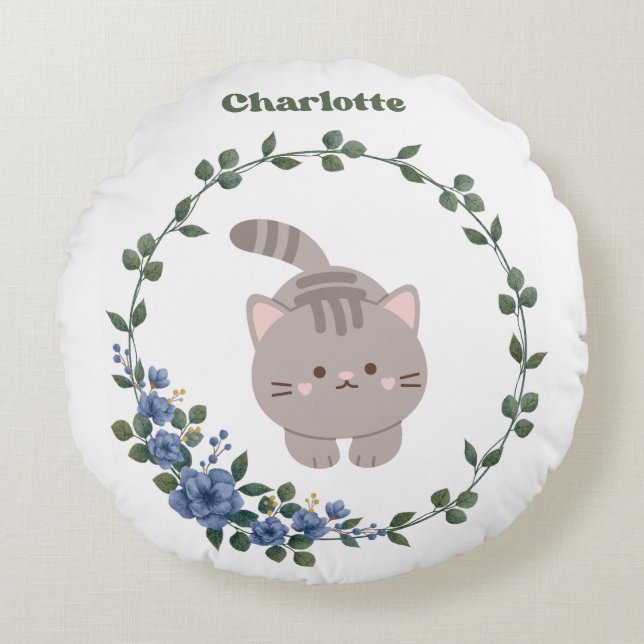 Niedliche Katze Rundes Kissen (Vorderseite)
