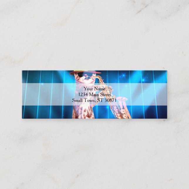 Niedliche Katze Saxophonist Mini Visitenkarte (Vorderseite)