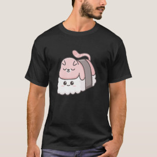 Niedliche Katze schläft auf Sushi japanische Food- T-Shirt
