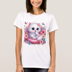 Niedliche Katze, schöne Blume T-Shirt