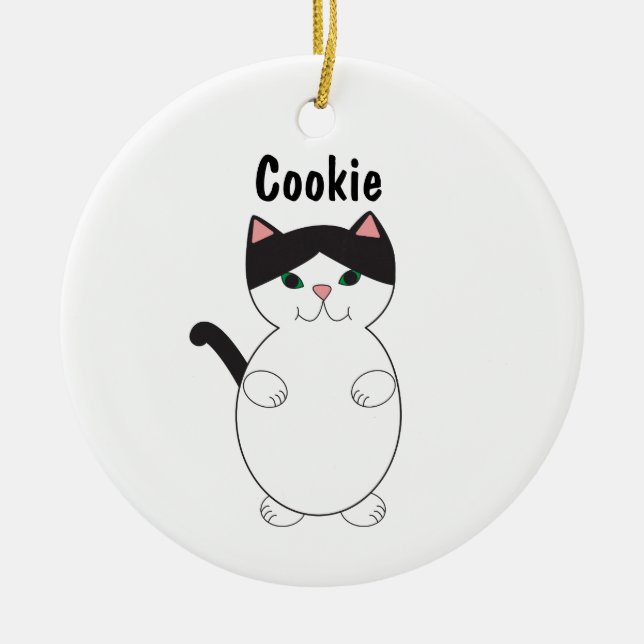 Niedliche Katze Schwarz/Weiß personalisieren Keramik Ornament (Vorne)