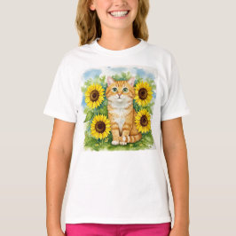 Niedliche Katze Sonnenblumen Kinder T - Shirt