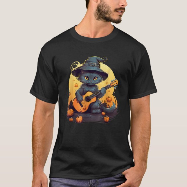 Niedliche Katze Spielende akustische Gitarre Jammi T-Shirt (Vorderseite)