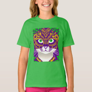 Niedliche Katze Tragen einer Mardi Gras Maske T-Shirt