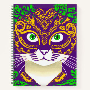 Niedliche Katze Tragen eines Mardi Gras Mask Journ Notizbuch