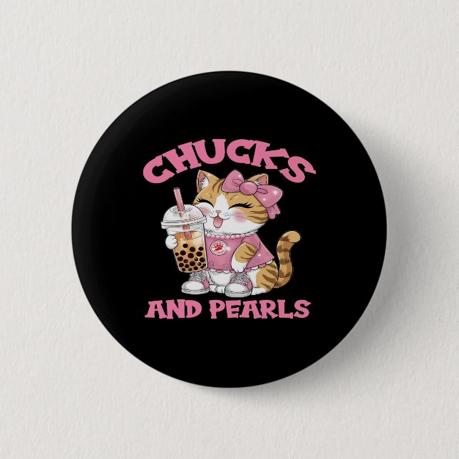 Niedliche Katze Trinken Bubble Tee Kätzchen Lover Button (Vorderseite)