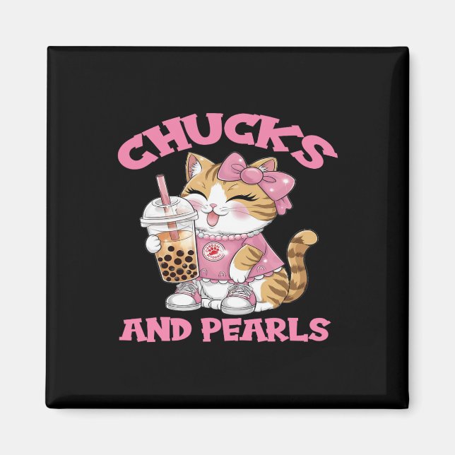 Niedliche Katze Trinken Bubble Tee Kätzchen Lover Magnet (Vorne)