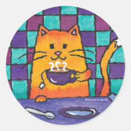 Niedliche Katze trinken Tee "Kit-TEA Cat" Runder Aufkleber