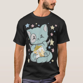 Niedliche Katze trinkt Bananenmilch Anime Neko für T-Shirt