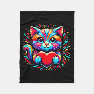 Niedliche Katze umarmt Valentinsherz Kitty Liebt K Fleecedecke