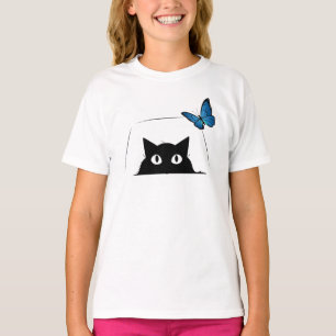 Niedliche Katze und Blauer Schmetterling T-Shirt