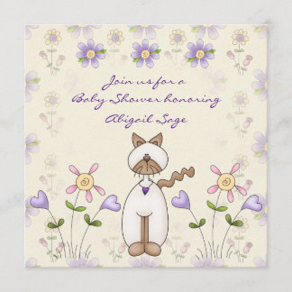 Niedliche Katze und Blume Kinderdusche Einladung