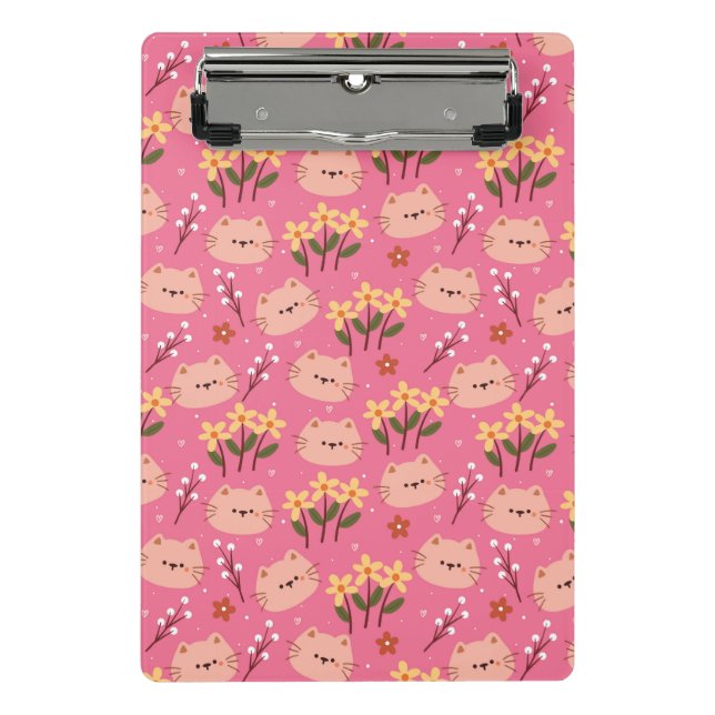 Niedliche Katze und Blume Mini Klemmbrett (Vorderseite)