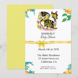 Niedliche Katze- und Butterfly-Babydusche Einladun Einladung