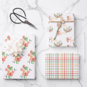 Niedliche Katze und Eier Osterfrühling Geschenkpapier Set