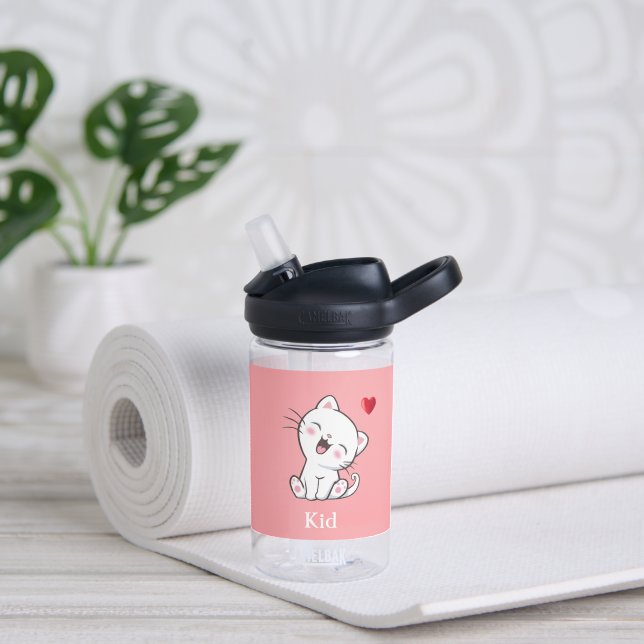 Niedliche Katze und Herz auf Light Pink Trinkflasche (Yoga)