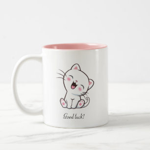 Niedliche Katze und Herz auf Weiß Zweifarbige Tasse
