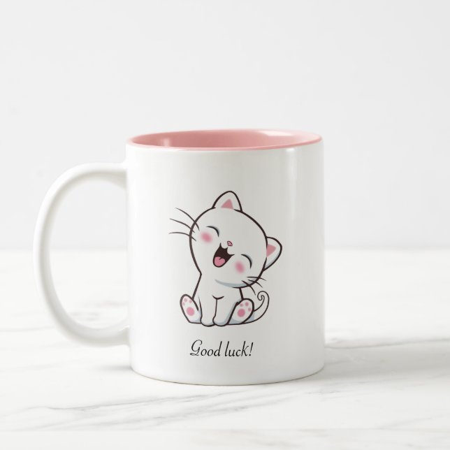 Niedliche Katze und Herz auf Weiß Zweifarbige Tasse (Links)
