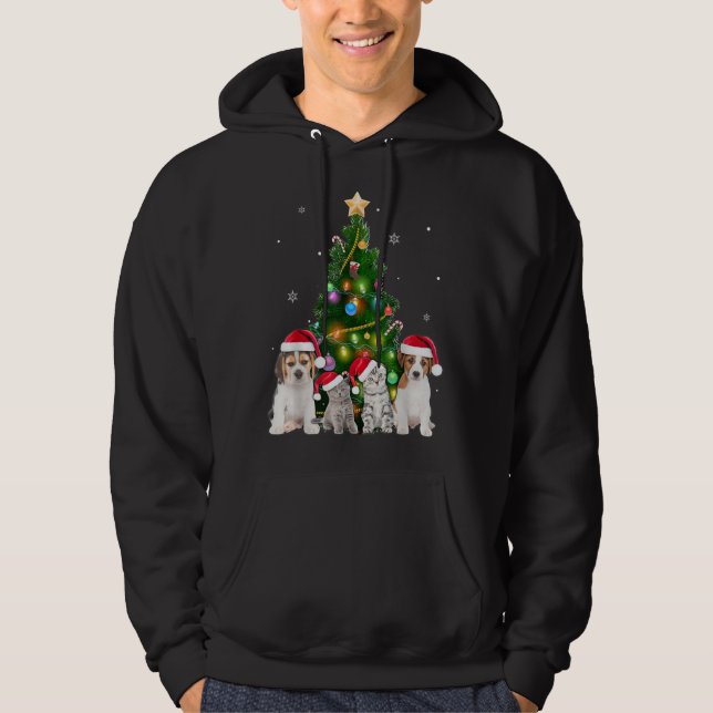 Niedliche Katze und Hund Weihnachtsbaum Katze Love Hoodie (Vorderseite)