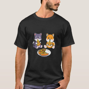 Niedliche Katze und Hunde essen Pizza T-Shirt
