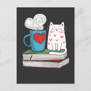 Niedliche Katze- und Kaffeebuchliteratur Lesen Postkarte