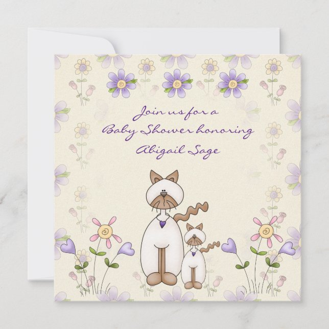 Niedliche Katze und Kittendusche Einladung ~ Mädch (Vorderseite)