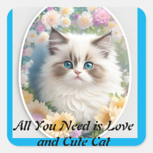 Niedliche Katze und Liebe Quadratischer Aufkleber