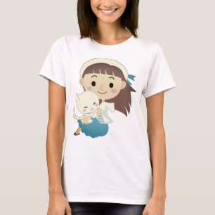 Niedliche Katze und Mädchen T-Shirt