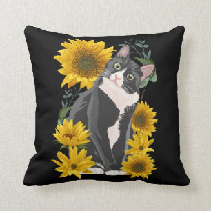 Niedliche Katze und Sonnenblumen Garden Felsische Kissen