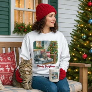 Niedliche Katze und Weihnachtsbaum T - Shirt