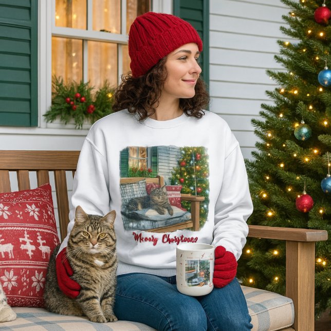 Niedliche Katze und Weihnachtsbaum T - Shirt (Cozy Christmas sweatshirt for cat lovers )