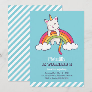 Niedliche Katze Unicorn Rainbow Girl Geburtstag Einladung