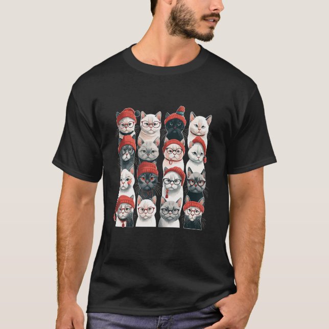 Niedliche Katze Weihnachten Weihnachtsmannmütze Ti T-Shirt (Vorderseite)