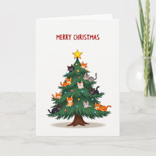 Niedliche Katze Weihnachtsbaum Merry Holiday Card Karte