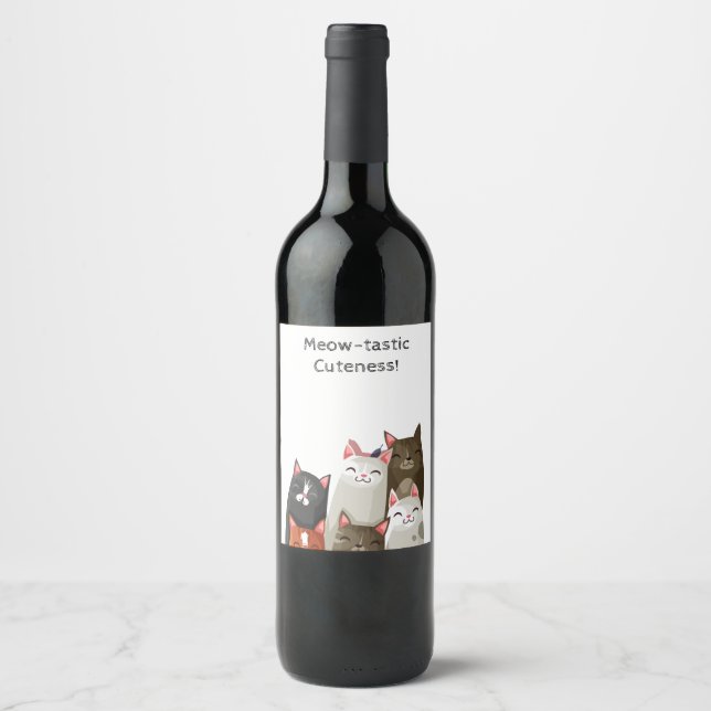 Niedliche Katze Weinetikett (Vorderseite)